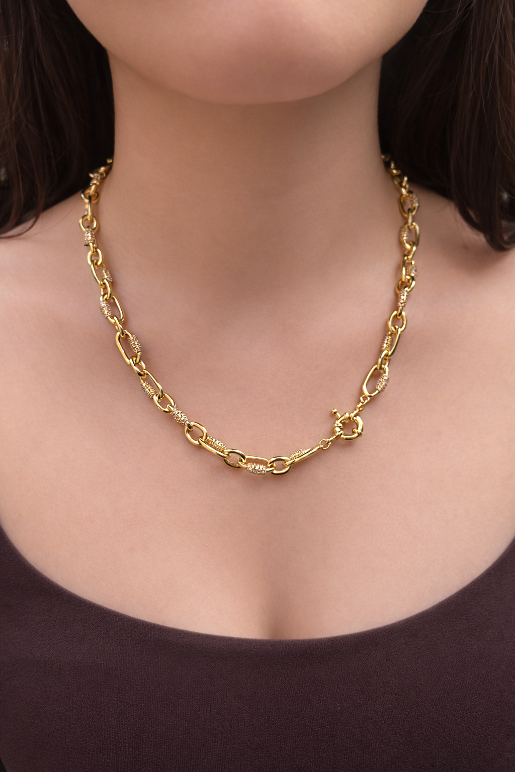 Zircon Pave Link Necklace